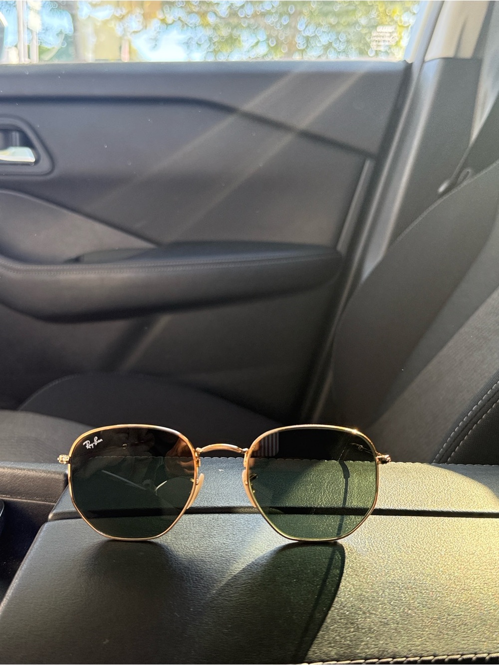 Ray-Ban Gold Frame Sunglasses with Dark Green Lenses